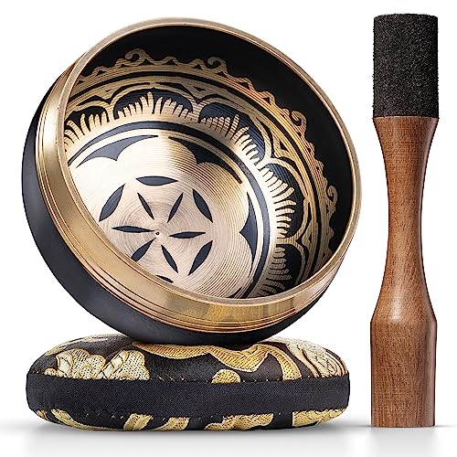 Tibetanskt klangskålset, lätt att spela med trästav med dubbla ändar och kudde, skapar vackert ljud för holistisk helande, meditation och...
