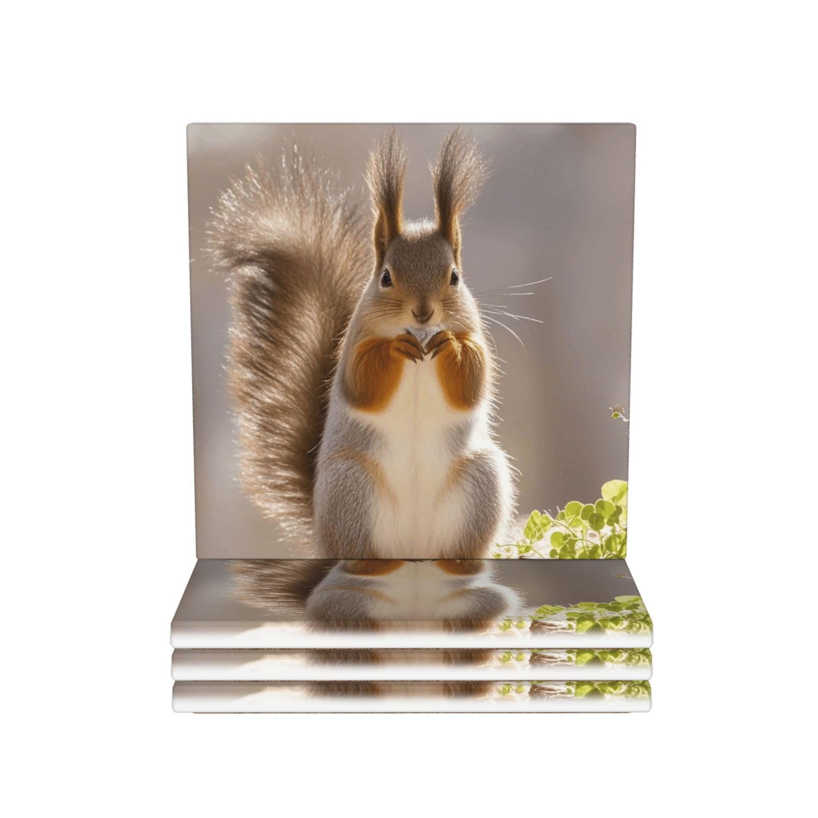 Drink Coasters Set of 4 Coffee Ceramic Coaster Squirrel Picture Generation Coasters for Drinks Coffee Cup Mat Heat Resistant Tabletop Protection Coaster Desk Accessorie Home Decorative