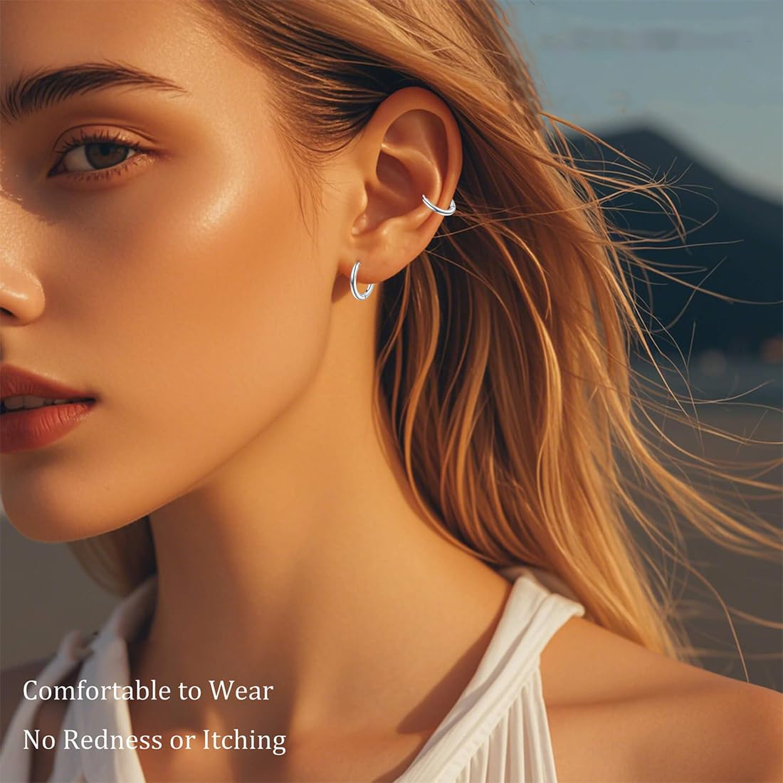 7 pares de pendientes de aro de plata para hombres y mujeres, Pendientes de Aro de Cartílago, Pendientes de Aro Pequeños de Acero Inoxidable para unisexo, ligero, hipoalergénico, 8-20 mm, plata