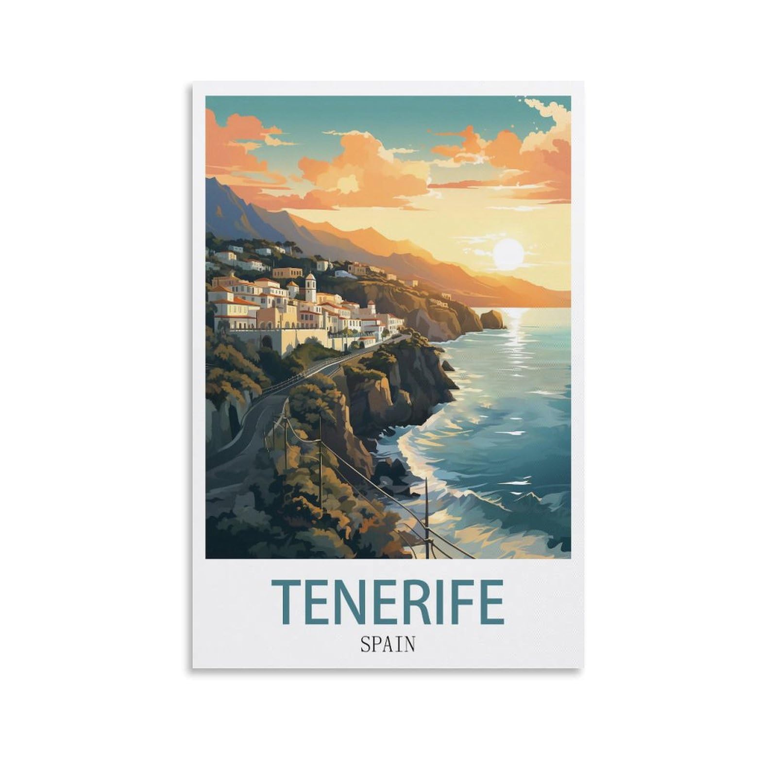 EZMLFA Paint by Numbers for Adult GirlsοΌTenerife Coast SpainPosters Sunset Easy Paint by Numbers for Beginner Craft for Home Wall Decor Drawing 20x30CM