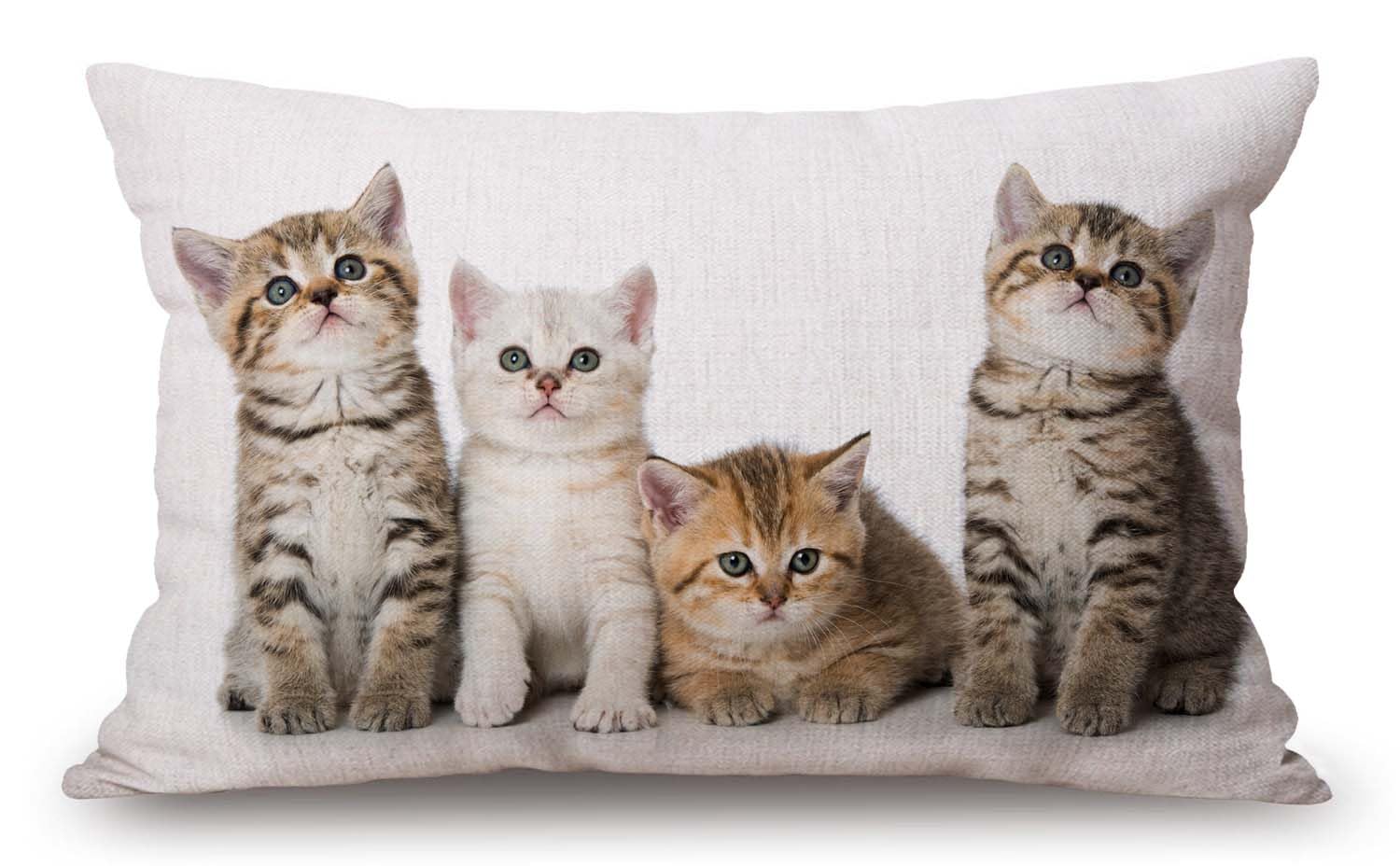 Solekla Colourful Creative Cared Cats Cotton Linen Decorative Throw Pillow Case Cushion Cover Pillowcase for Couch Sofa Bed,12 X 20 Inches