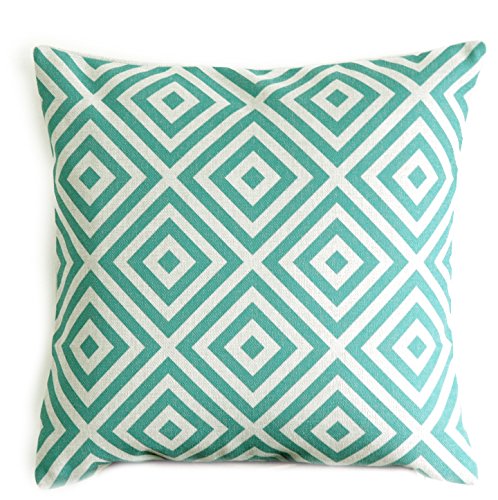 UKGiftOnline Green Aqua Diamond Geometric Cotton Linen Throw Pillow Case Pillow Cover Decorative Cushion Cover Square 18x18 Inch 45x45cm