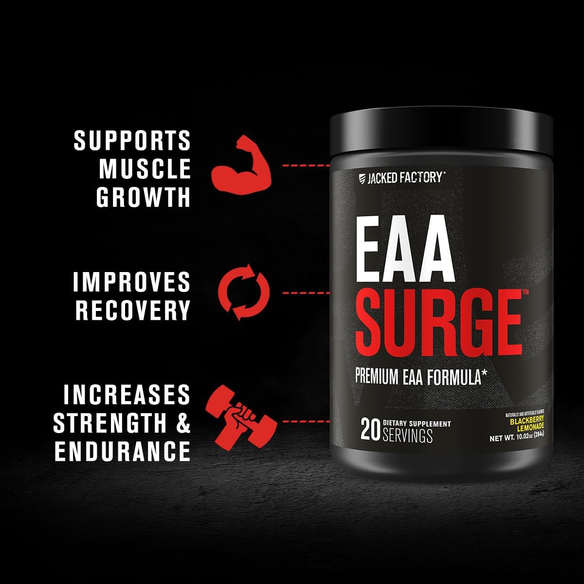Jacked Factory EAA Surge Essential Amino Acids Powder - EAAS & BCAA Intra Workout Supplement w/L-Citrulline, Taurine, & More for Muscle Building, Strength, Endurance, Recovery - Pineapple, 20sv - Image 2