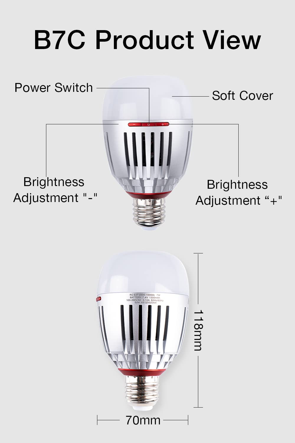 Aputure B7C 7W RGBWW Ampoule LED Intelligente, TLCI 96+ CRI 95+, 2000K-10000K réglable, Réglage complet des couleurs HSI, contrôle via l'application Sidus Link, boutons intégrés pour un contrôle rapid
