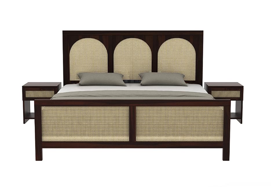 Image of Sheesham Wood King Size Bed Without Storage for Bedroom, Wooden Cane Furniture Hotel & Guest House (80x75x48inch)