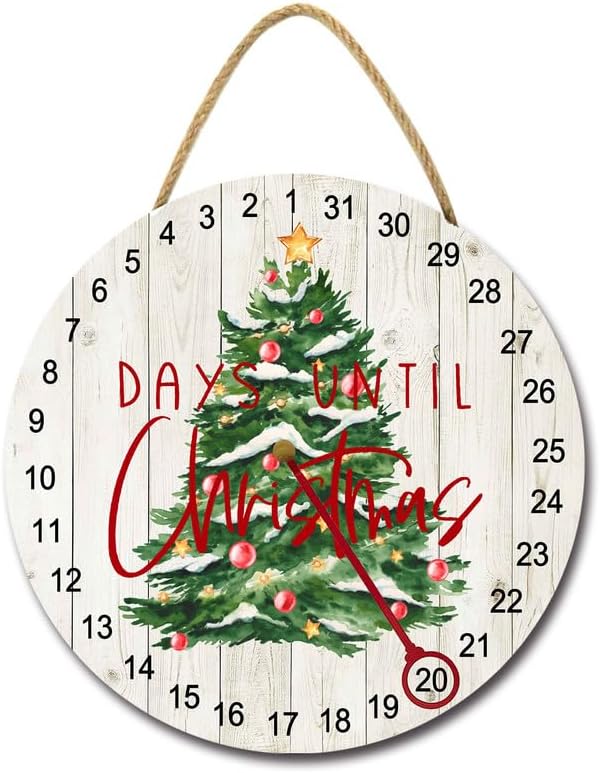 Sokomurg Calendario de Adviento de Navidad, calendario de cuenta regresiva, decoración redonda de madera, letrero de árbol de Navidad, decoración de