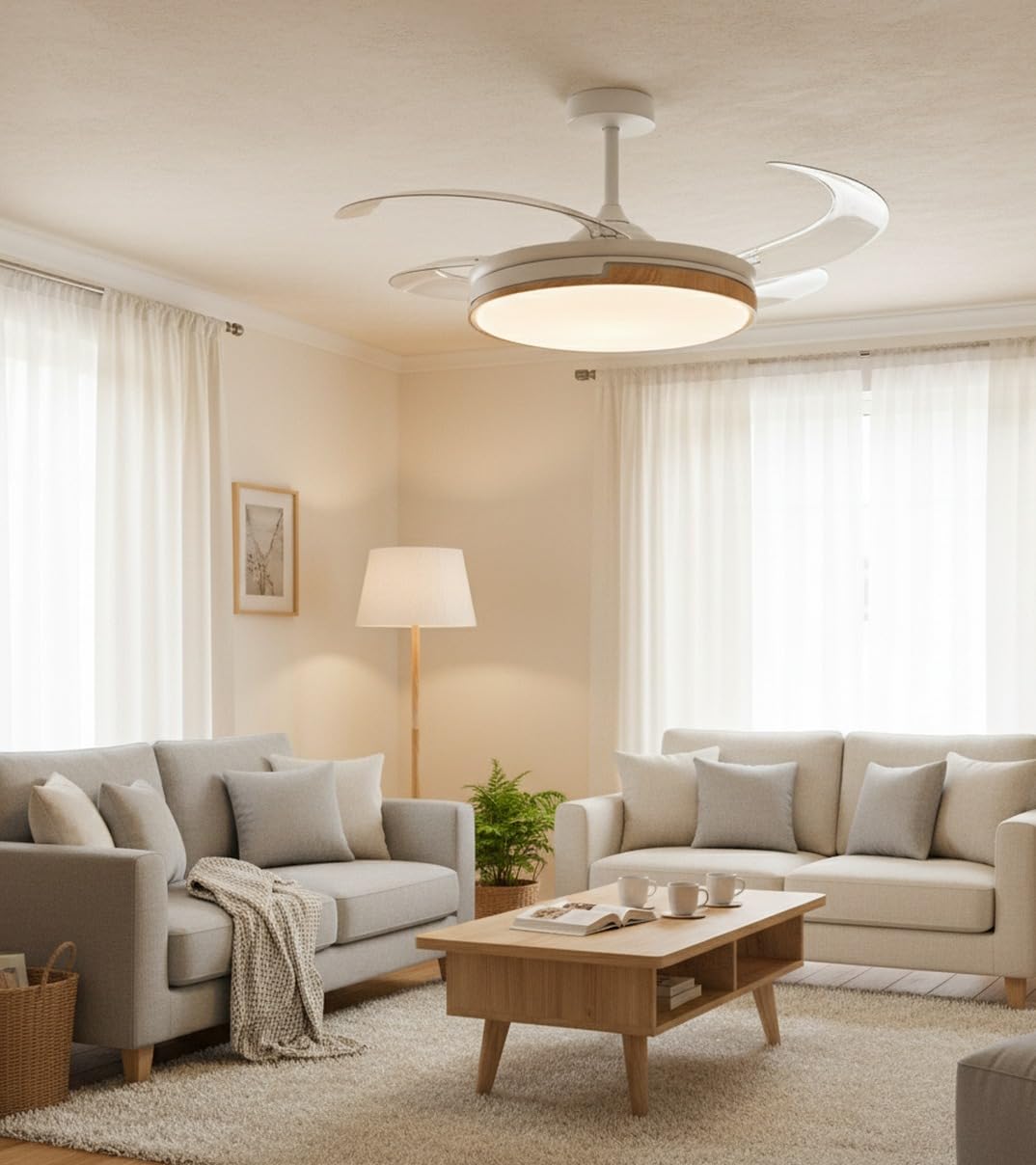 BEL AIR HOME Ventilador de Techo ROBIN, Blanco Madera