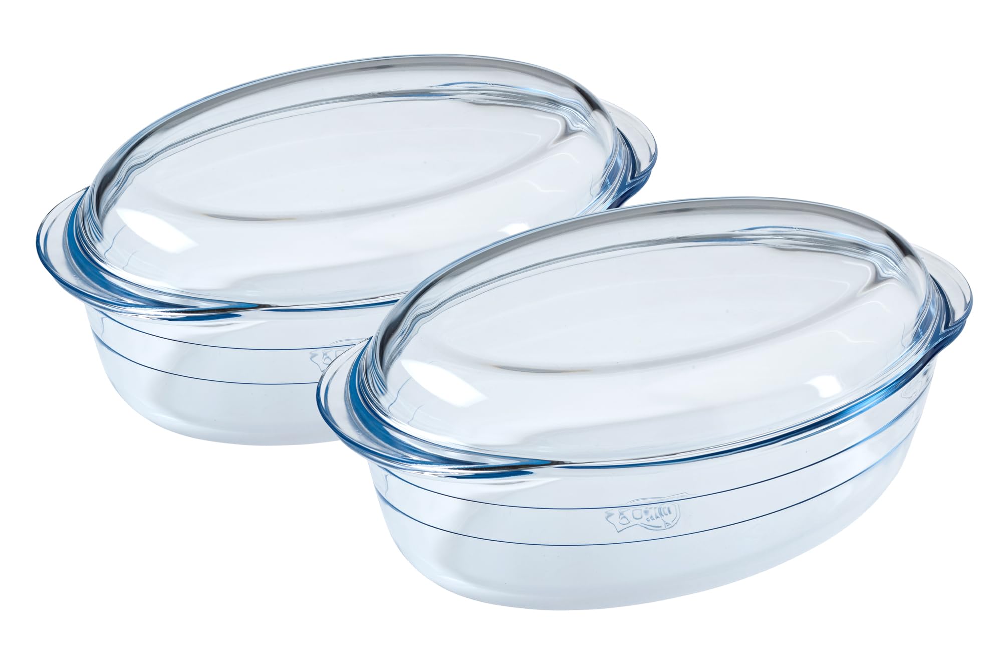 Ôcuisine® Large Rectangular Casserole Glass Dishes with Handles Oven Safe Borosilicate Glass Made in France (Oval Casserole Set of 2 (4.1LT))