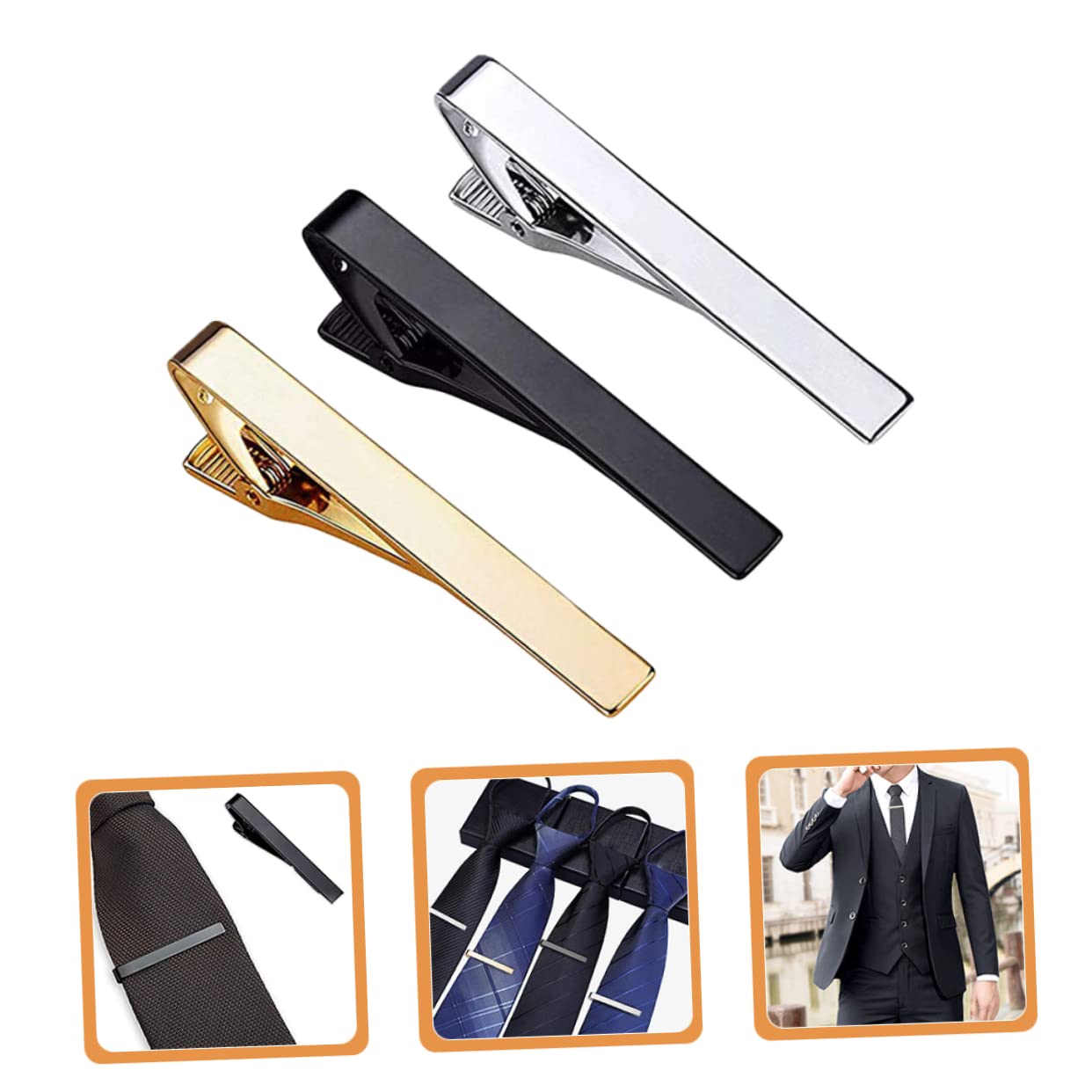 GALPADA 3 Piezas Clip De Corbata Corbatas De Esmoquin Para Hombres Barra De Corbata De Negocios Traje De Hombre Cierre De Corbata Clips Negros Corbatas Para Hombres Barra De Corbata Para