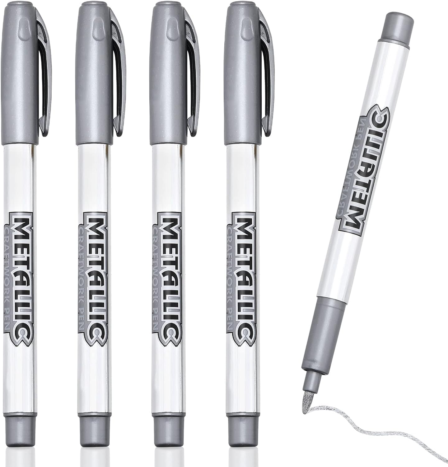 Silver Pen Metallic Marker Pen, Drawing Markers Highlight Marker Pens Glittering Permanent Markers Gloss Wet Shine Effect Art Marker Pens (5pcs Silver)