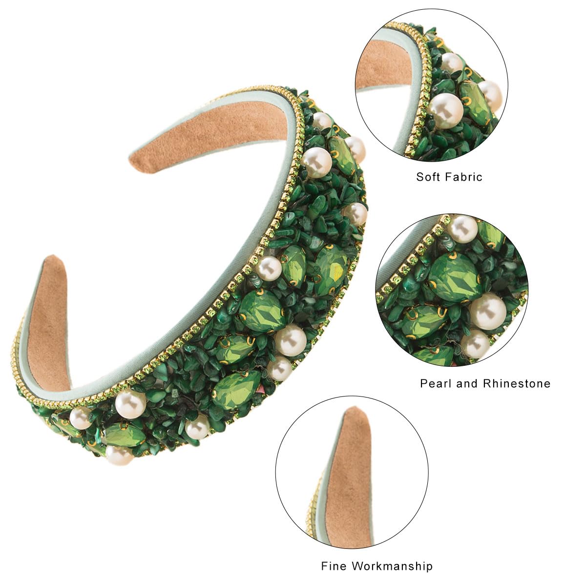scicent Pearl Headband Hair Accessories for Girls Rhinestone Crystal Dressy Head Band Fashion Green Diamond Padded Hair Band Sparkly Bling Head Hoops 25512 - Image 3
