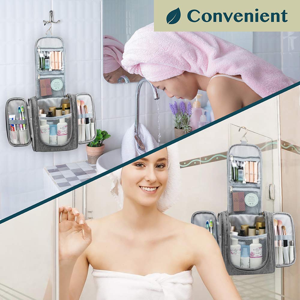 PAVILIA Beauty case da viaggio da appendere per donne e uomini, organizer per articoli da toeletta da bagno, Grigio, Standard (9x4x9), Beauty case