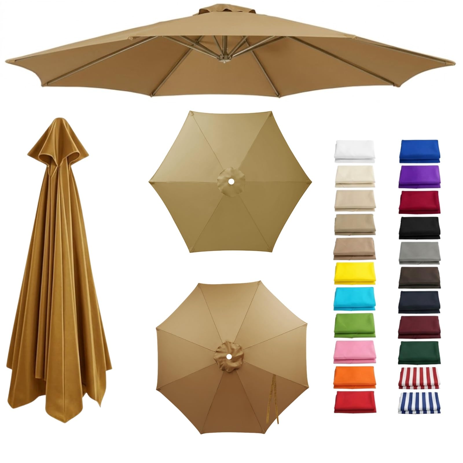 Patio Umbrella Replacement Cover for Cantilever Sunshade 6/8 Arms, 2.0m 2.5m 2.8m 3.3m 4.0m Garden Parasol Canopy Fabric Waterproof, Umbrella Replacement Cover(Khaki,8-RIBS-9.2FT/2.80m)