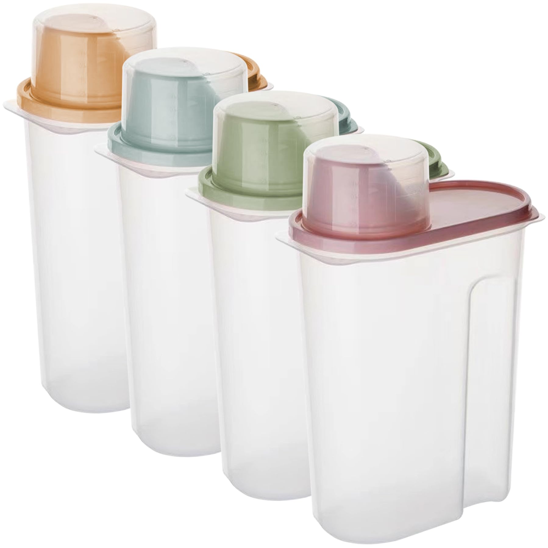 CAKEEYUM Cereal Storage Containers 4PCS Cereal Containers with Lids Airtight 2.5L Food Storage Container with Measuring Cup for Kitchen Plastic Dry Food Dispenser for Rice Pet
