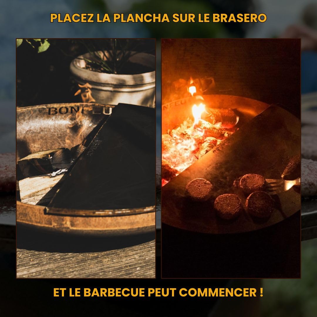Plaque Plancha BonFeu 34 Cm - Pour Cheminée Jardin, Poêle Terrasse - Acier Qualité, Compatible Gaz Et Bois