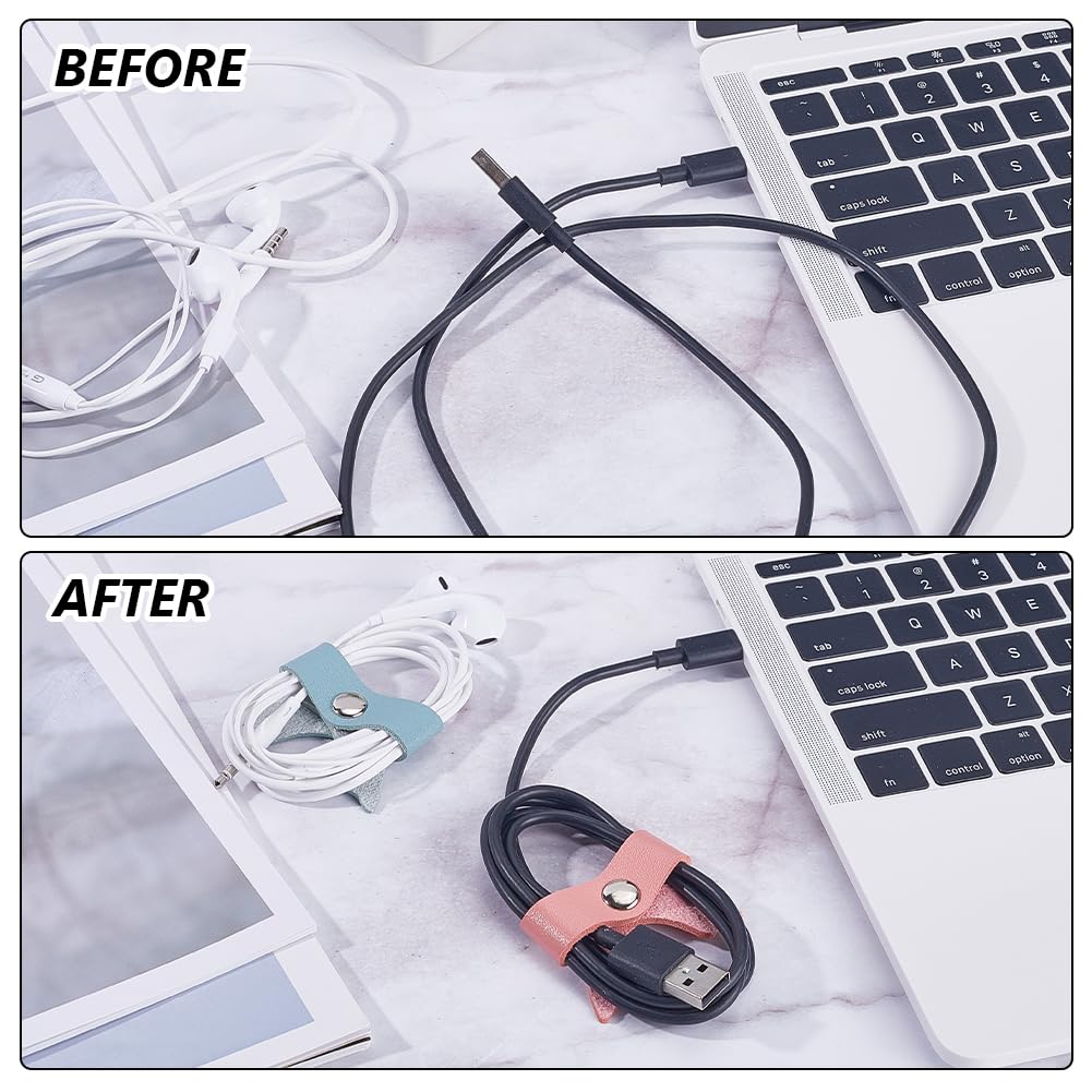 16 Stück Ladekabel-Organizer Aus PU-Leder – Wiederverwendbare Kabelclips In 8 Farben, 8,8 X 2 Cm