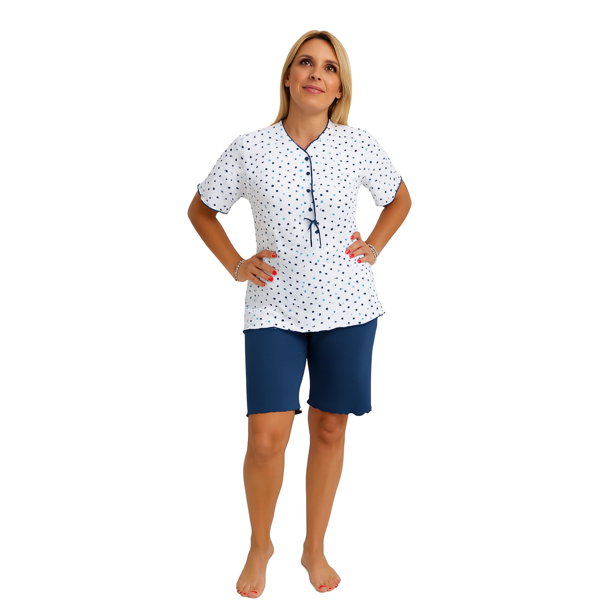 Leedya Pigiama Donna Primaverile Estivo in Cotone 100% – Manica Corta e Pantalone Corto Stile Basket, Fresco e Traspirante, Comfort Fit, Made in Italy
