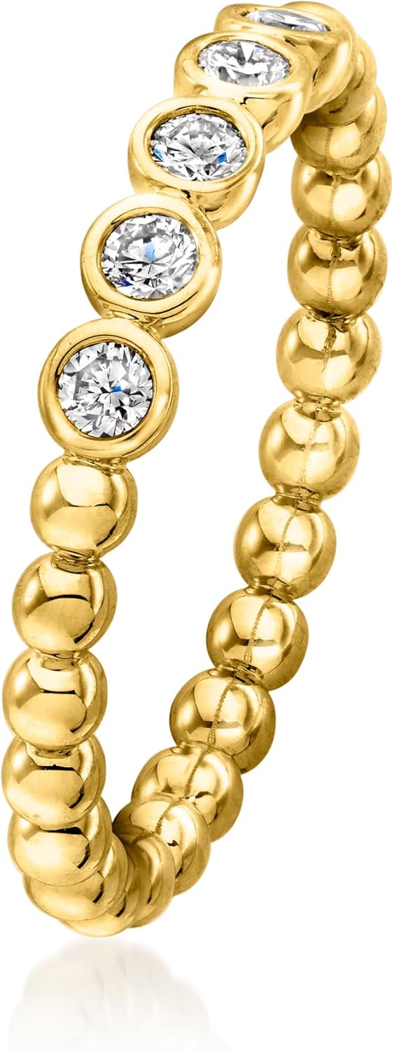 Pure Collection by Ross-Simons 0.26 ct. t.w. Bezel-Set Lab-Grown Diamond Beaded Ring in 18kt Gold Over Sterling