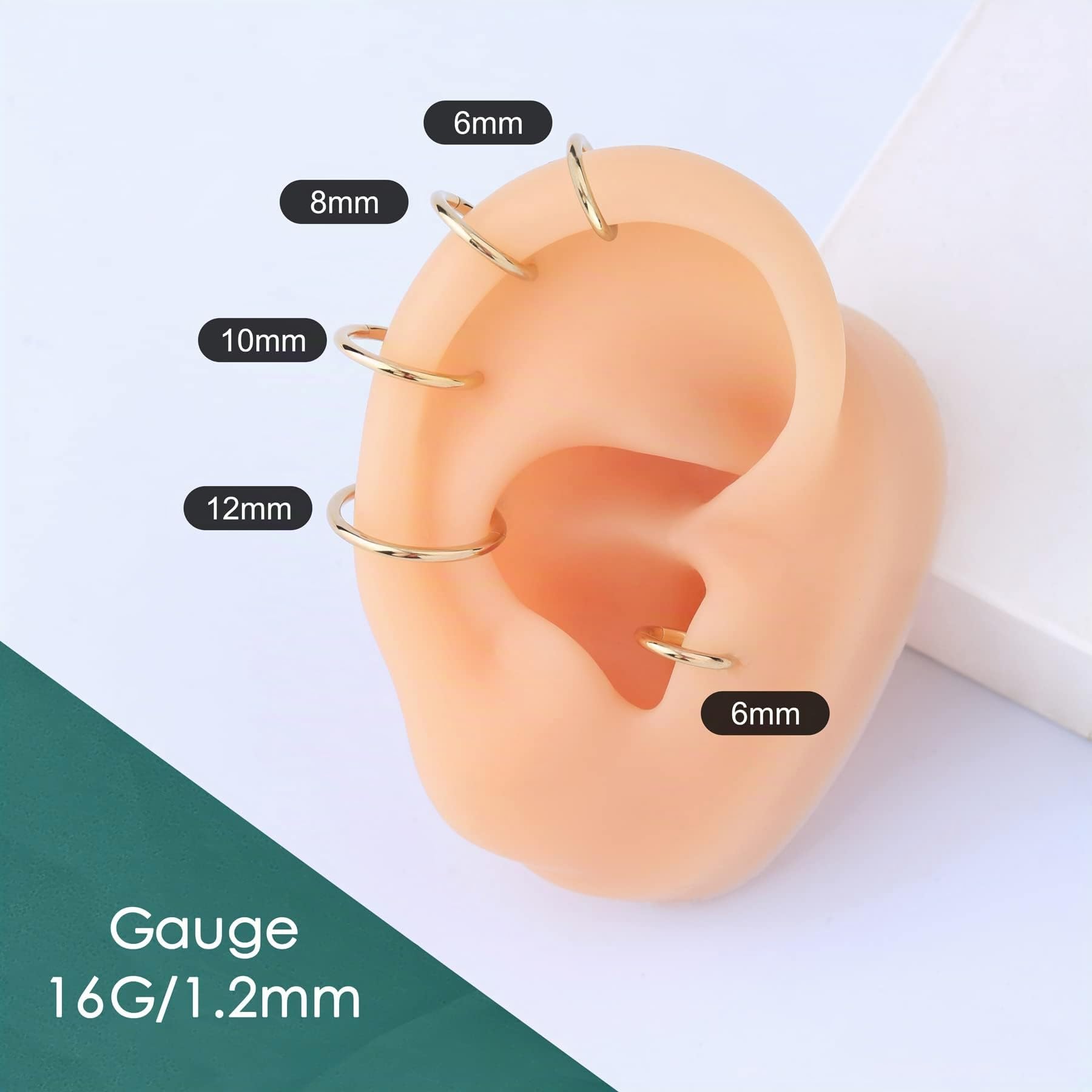 OUFER Body Piercing Helix Creolen Ohrring Ring Piercing Schmuck 16G 9K gold Scharnier Clicker Segmentring Lippe Septum Daith Tragus Conch Piercing Knorpel Ohrring