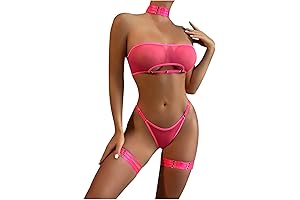 Women's Sheer Sexy Choker Lingerie Set with Leg Ring