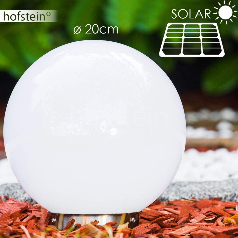 Lámpara solar Nassau, lámpara globo con pincho de tierra, lámpara globo de plástico blanco Ø 20 cm, lámpara de exterior con interruptor de encendido/apagado, lámpara solar con interruptor crepuscular