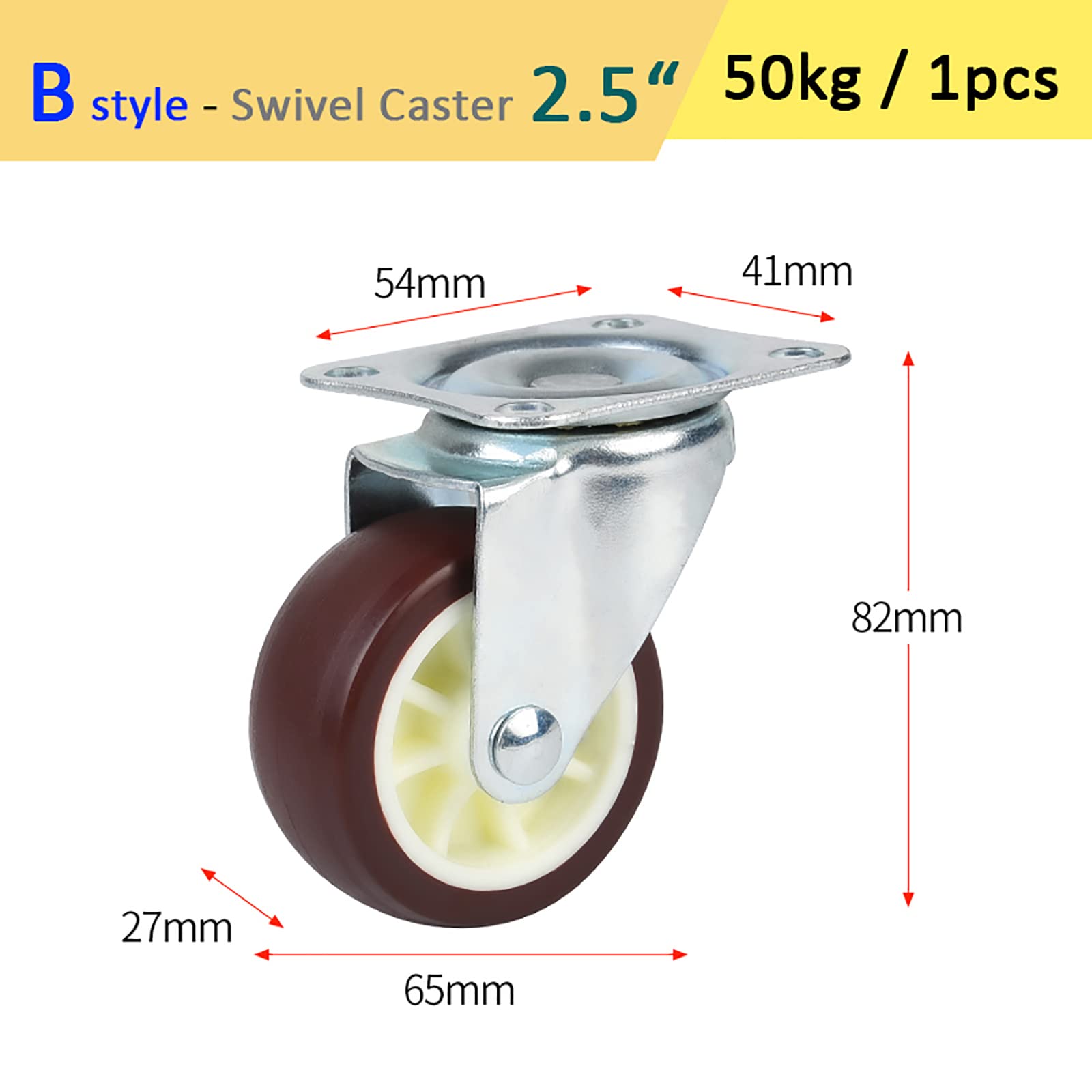 Obrotowe meble 65 mm (150 kg/4 szt.), koło zapasowe do wózka, obrotowe z hamulcem, lekki poliuretan lub, wysokość montażowa 82 mm, ze śrubą (brązowy)/B (4 szt.)