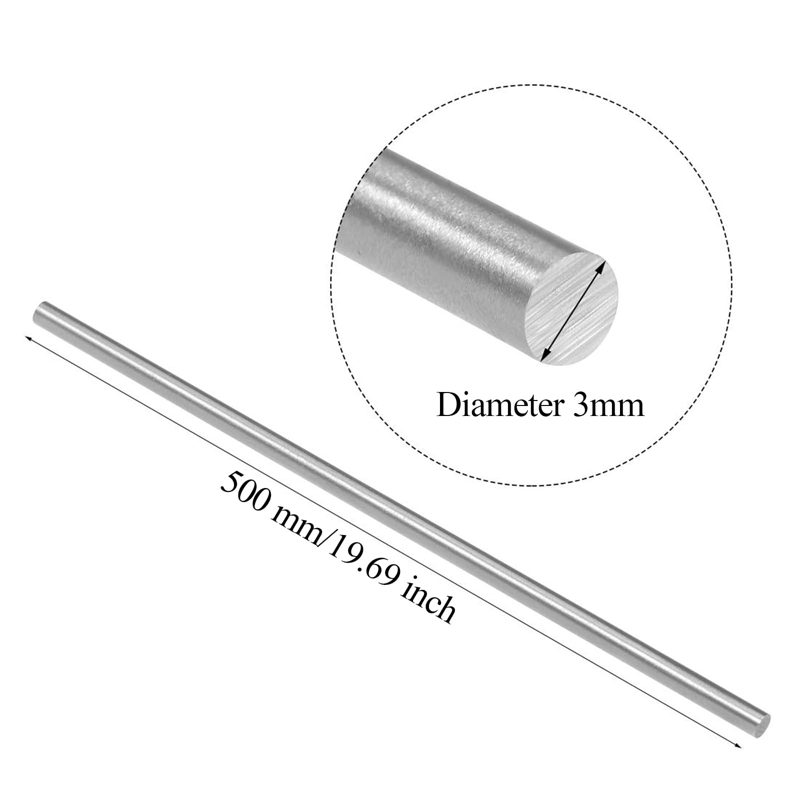 PHasz 10 Pcs 304 Stainless Steel Round Rods Diameter 2-3Mm Length 500Mm, Solid Shaft Rods Suitable for DIY Craft Model,Diameter 3mm