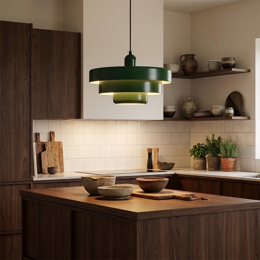 BARCELONA LED Lampa Wisząca MACARRON Zielony 3-Poziomowa Metal Żelazo, Styl Bauhaus Minimalistyczny, Pośrednie Oświetlenie Bez Oślepiania, Klasyczna Vintage Nowoczesna Luksusowa E27