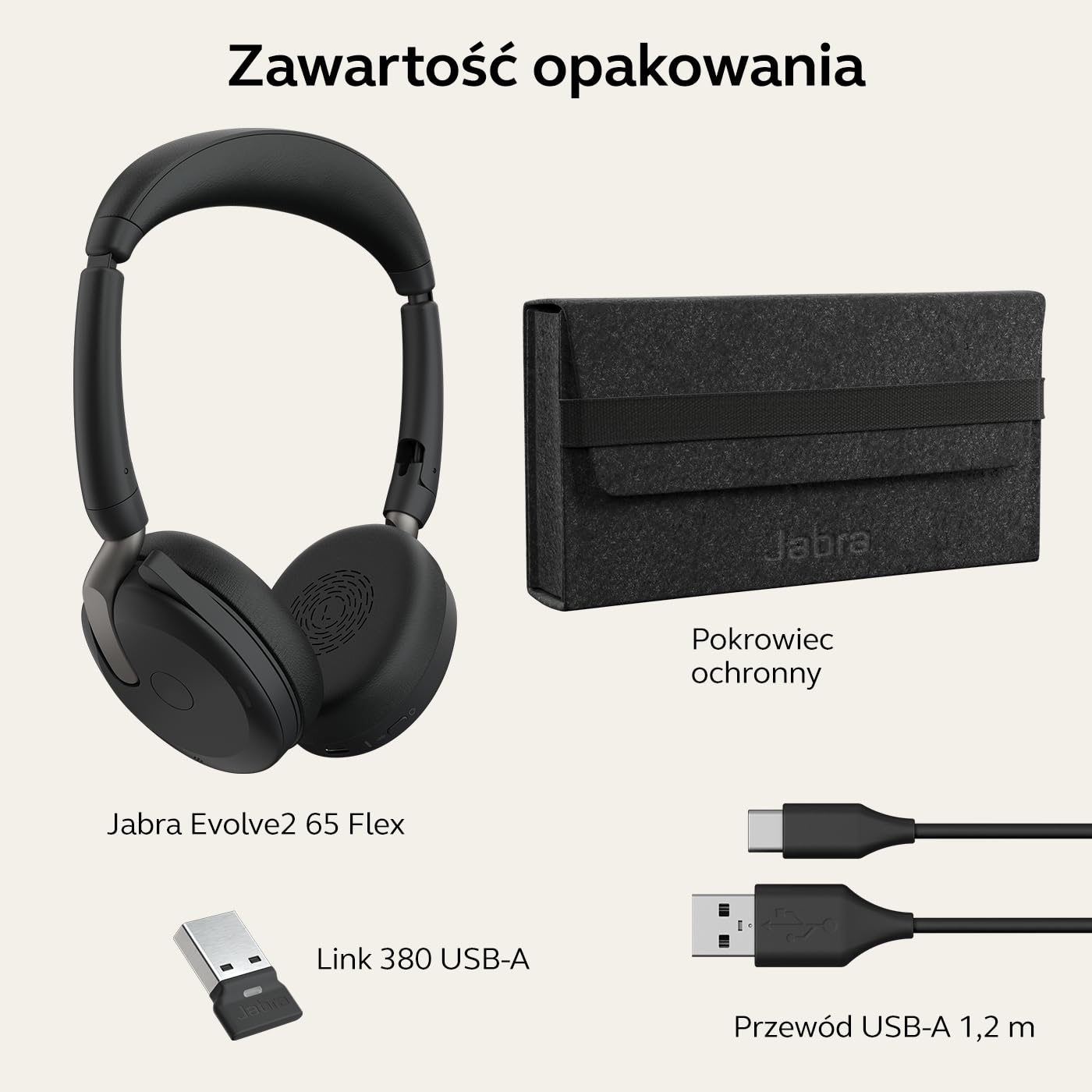 Jabra Evolve2 65 Flex zestaw słuchawkowy stereo z Bluetooth, bezprzewodowa podkładka ładująca, technologia Jabra ClearVoice z redukcją szumów i hybrydowa ANC, współpracuje ze wszystkimi wiodącymi