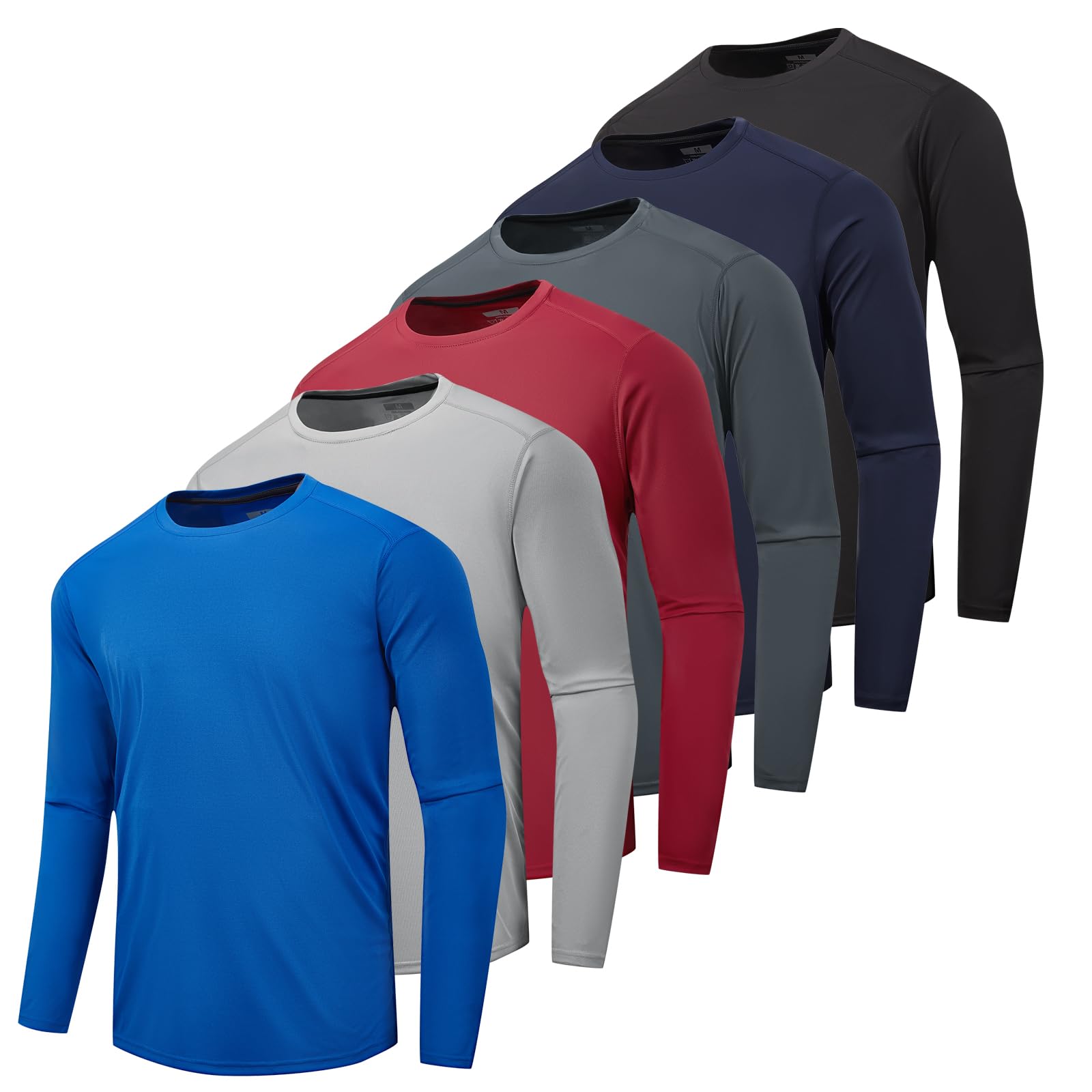 Camisetas de manga larga para hombre, con protección solar UPF 50+, de secado rápido, para correr, para entrenamiento, paquete de 6 unidades
