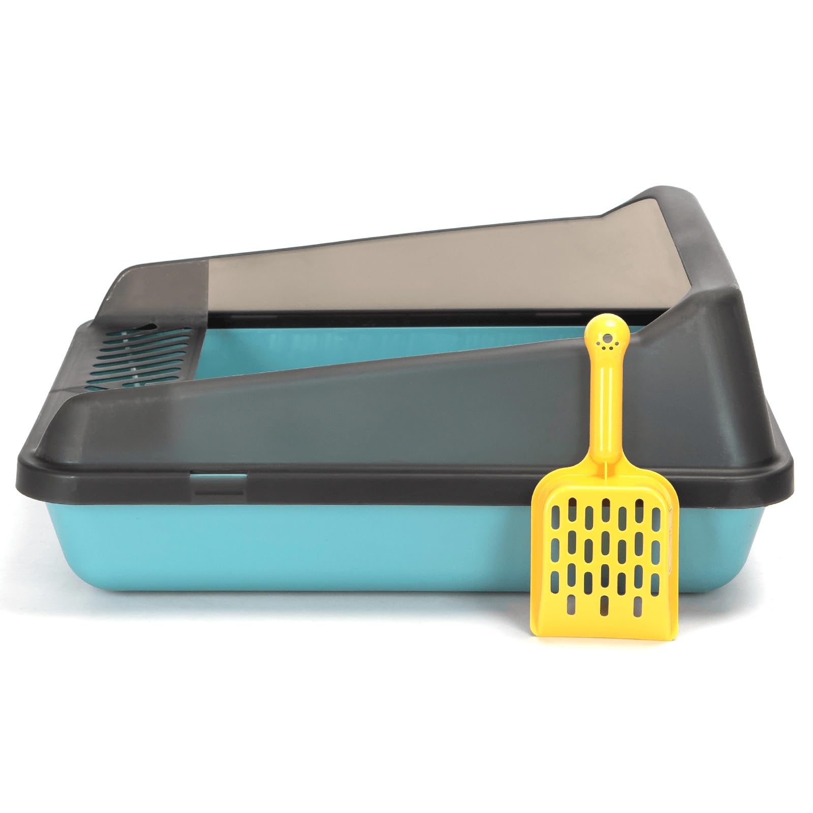 Cat litter box with shovel, easy to clean, compact and resistant design; ideal for maintaining the hygiene and comfort of the cat.