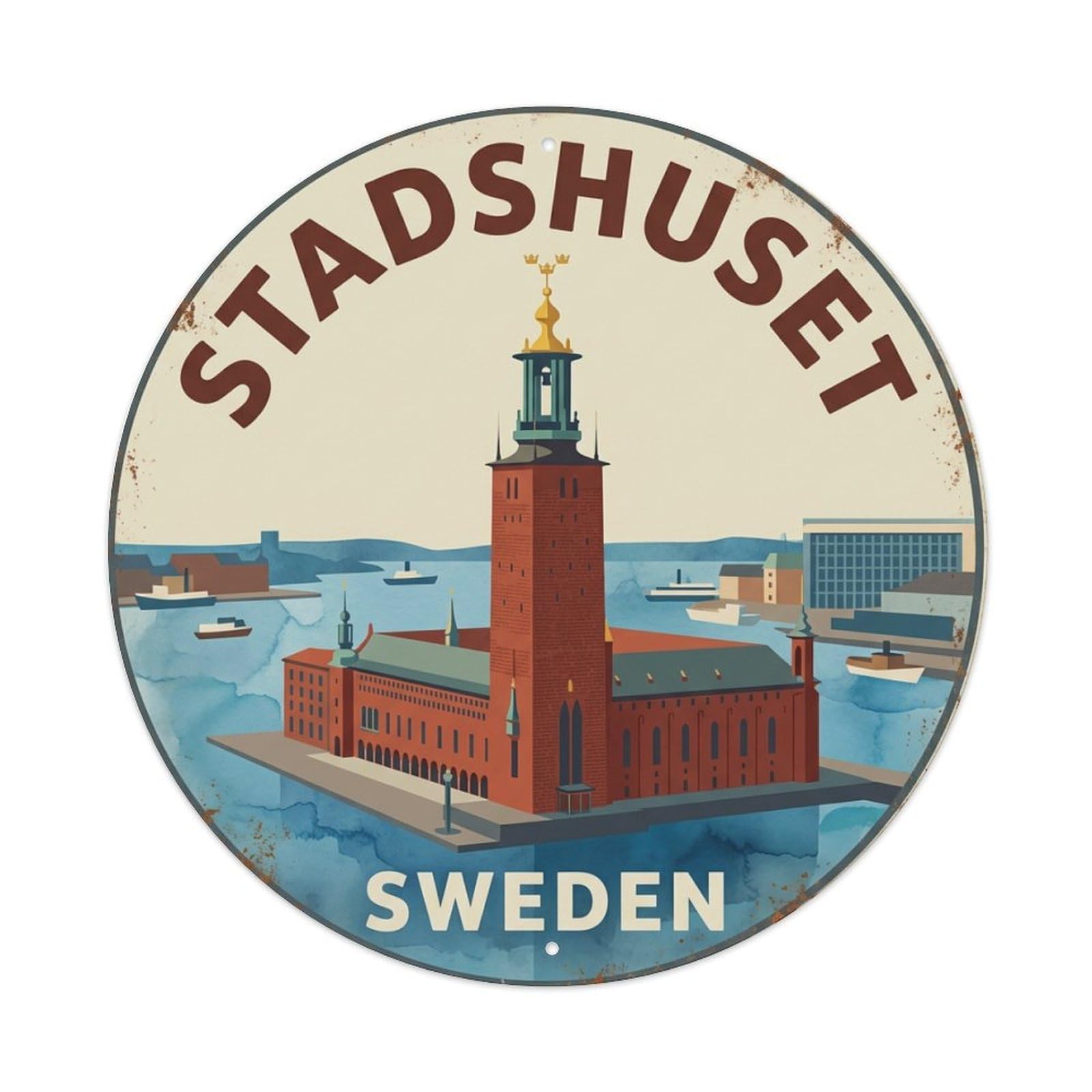Vintage Travel Stadshuset Sweden Tower 1 Metal Tin Sign