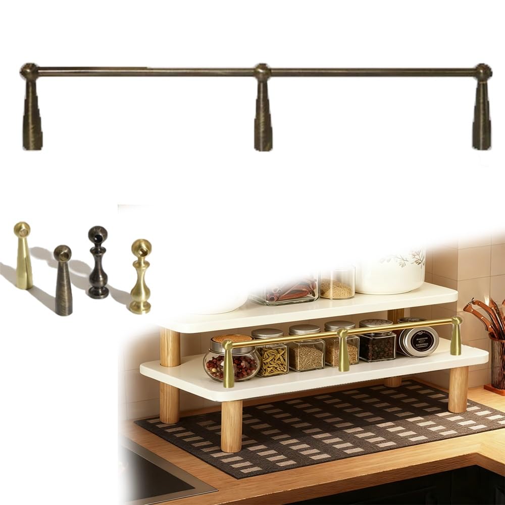 SVBVRFEEW Brass Shelf Rail Bookshelves Guardrail Set Customizable Tipping Rail Bar Anti-Fall Guard Fence Gallery Rail for Shelves Furniture Decorative(Vintage A,18in/45.7cm)