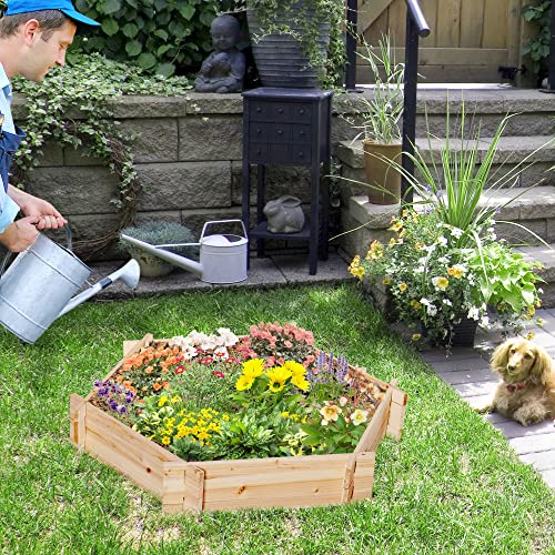 Outsunny-Wooden-Raised-Garden-Bed-Hexagon-Screwless-Planters-for-Outdoor-Plants-Vegetables-Flowers-Herbs-39-x-36-x-6-Natural-Wood Outsunny Wooden Raised Garden Bed Hexagon Screwless Planters for Outdoor Plants Vegetables Flowers Herbs 39 x 36 x 6 Natural Wood