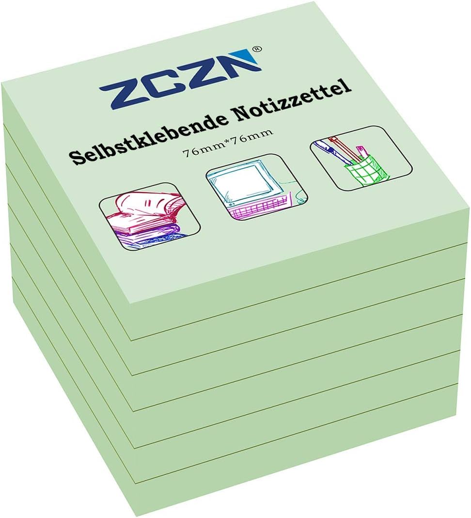 ZCZN Z-Notes - Lot De 6 Blocs De Notes Autocollantes, 480 Feuilles Bleues 76x76 Mm - Idéal Pour Bureau, école Et Maison