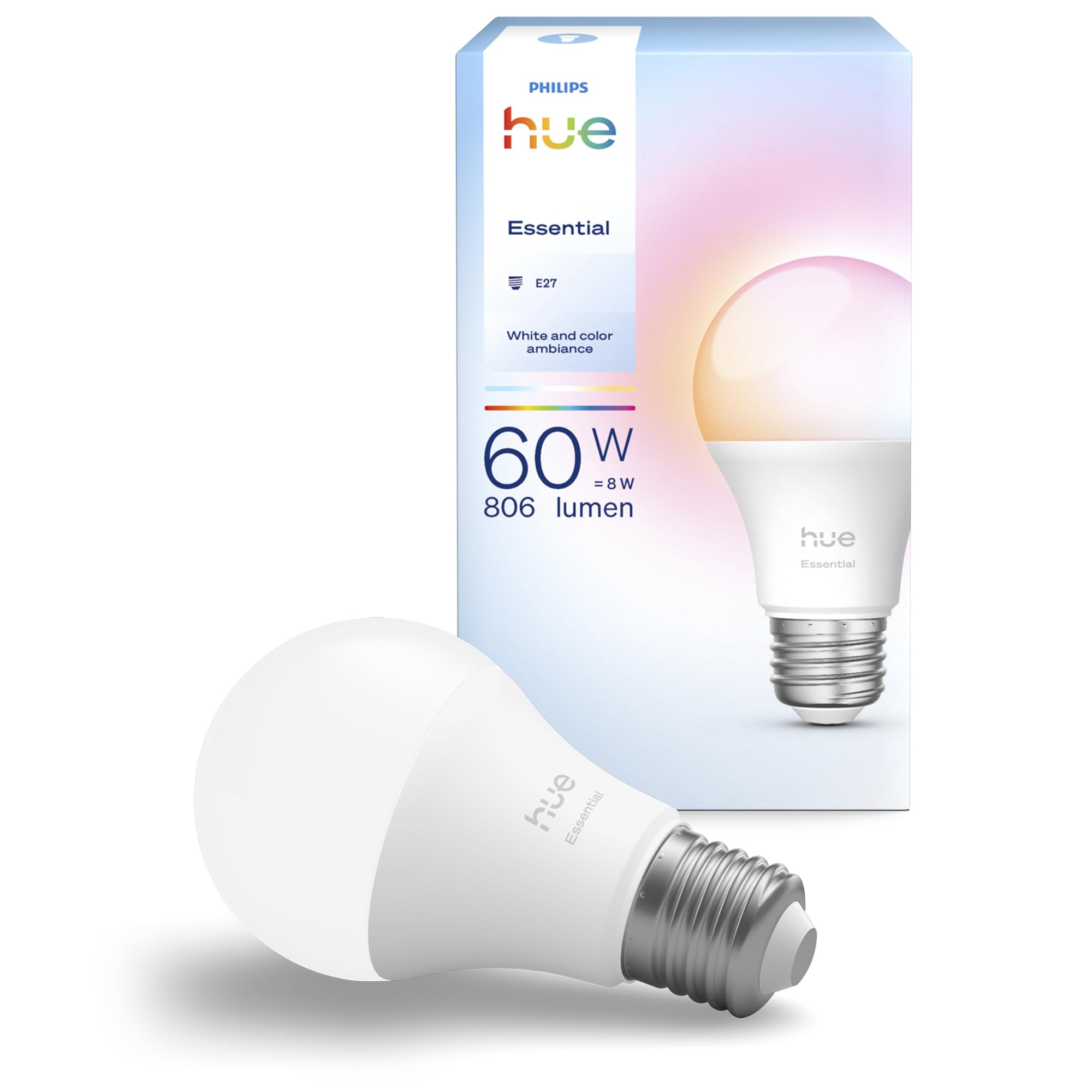 Philips Hue E27 LED-Lampe – Farb- und Weißlicht, dimmbar, 8 W