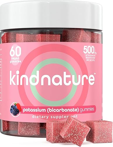 Kind Nature Suplemento de potasio de 500 mg, gomitas de potasio masticables para adultos y niños, suplemento mineral de bicarbonato de potasio puro,