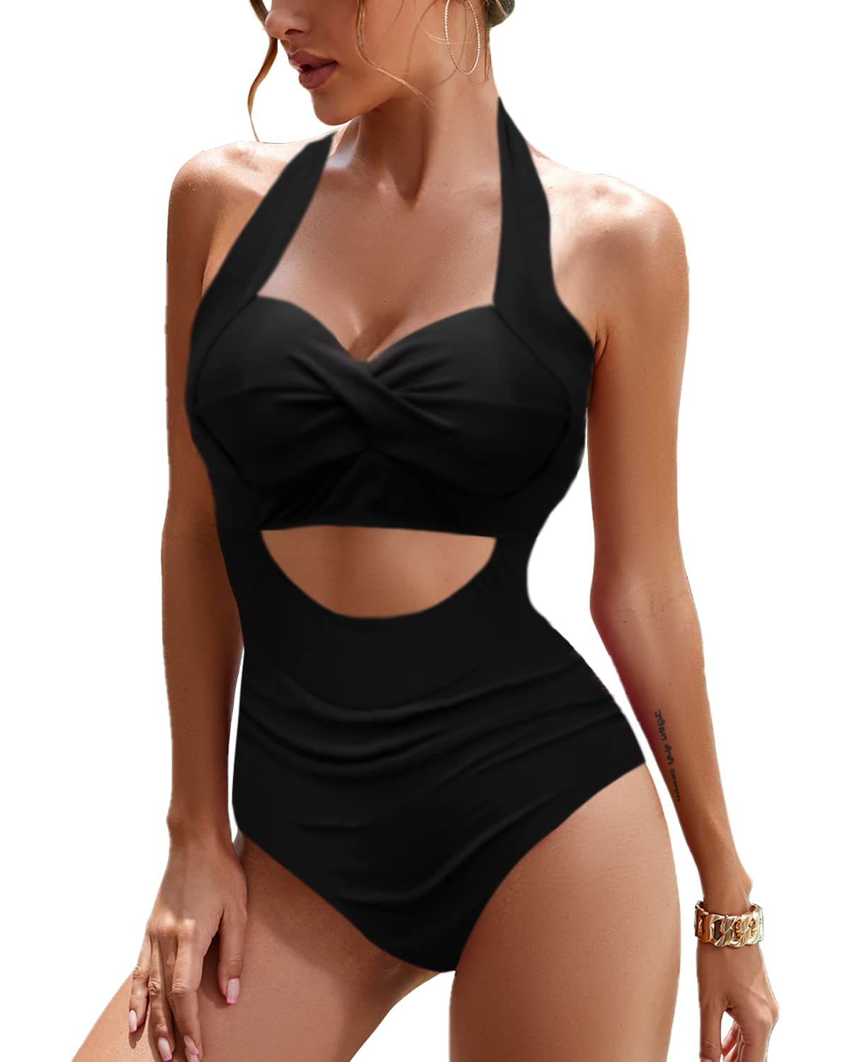 JFAN Trajes De Una Pieza Levantamiento De Cadera con Cuello De V Halter Sin Espalda con Cordones para Mujer