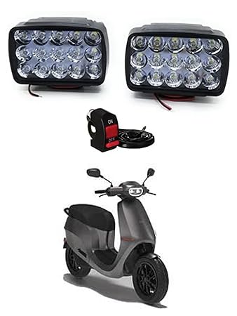 SIGMATECH 15 LED Fog Light Imported Original, DC Power Waterproof Fog Head Lamp, Bar Light Off-Roading For OLA electric scooter (Pack of 2, Free On/Off Switch, White)