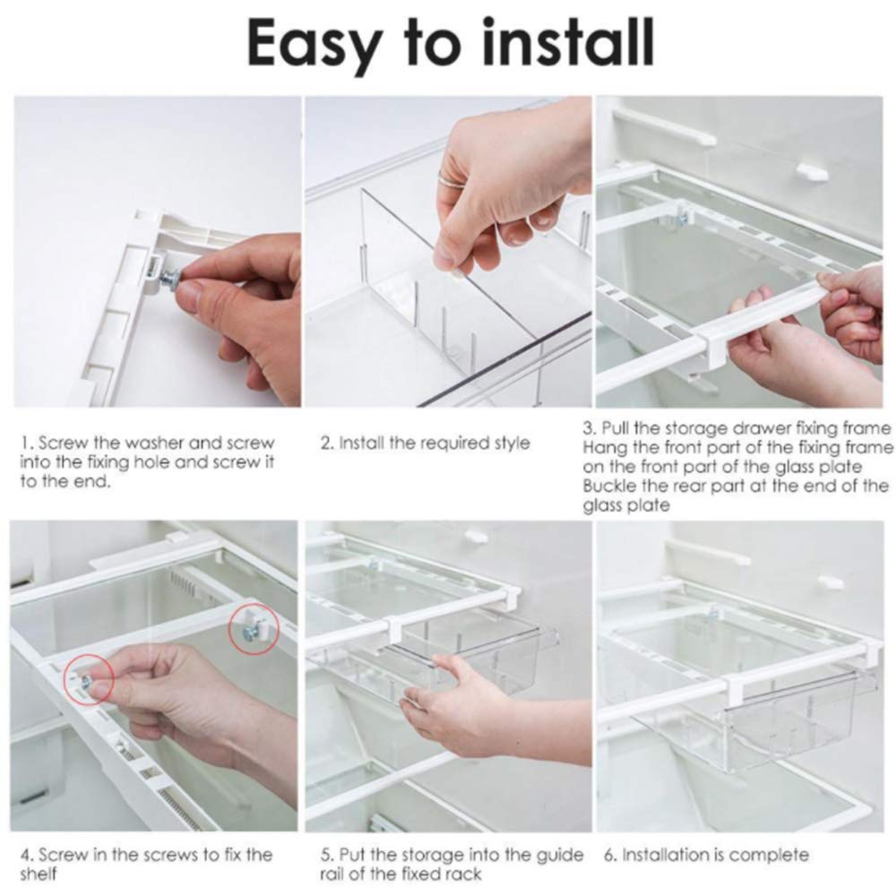 Frigorifero Organizer Bin, Contenitore di stoccaggio Frigorifero Trasparente con 4 scaffali, a Misura pareti divisorie 30-44 cm, Soluzione per la Cucina salvaspazio per la freschezza degli Alimenti e