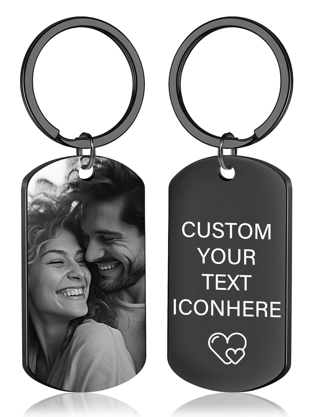 CDBUY Custom Keychain with Picture - Personalized Engraving Photo Text Drive Safe Keychains, Customized Gifts for Men Dad Boyfriend
