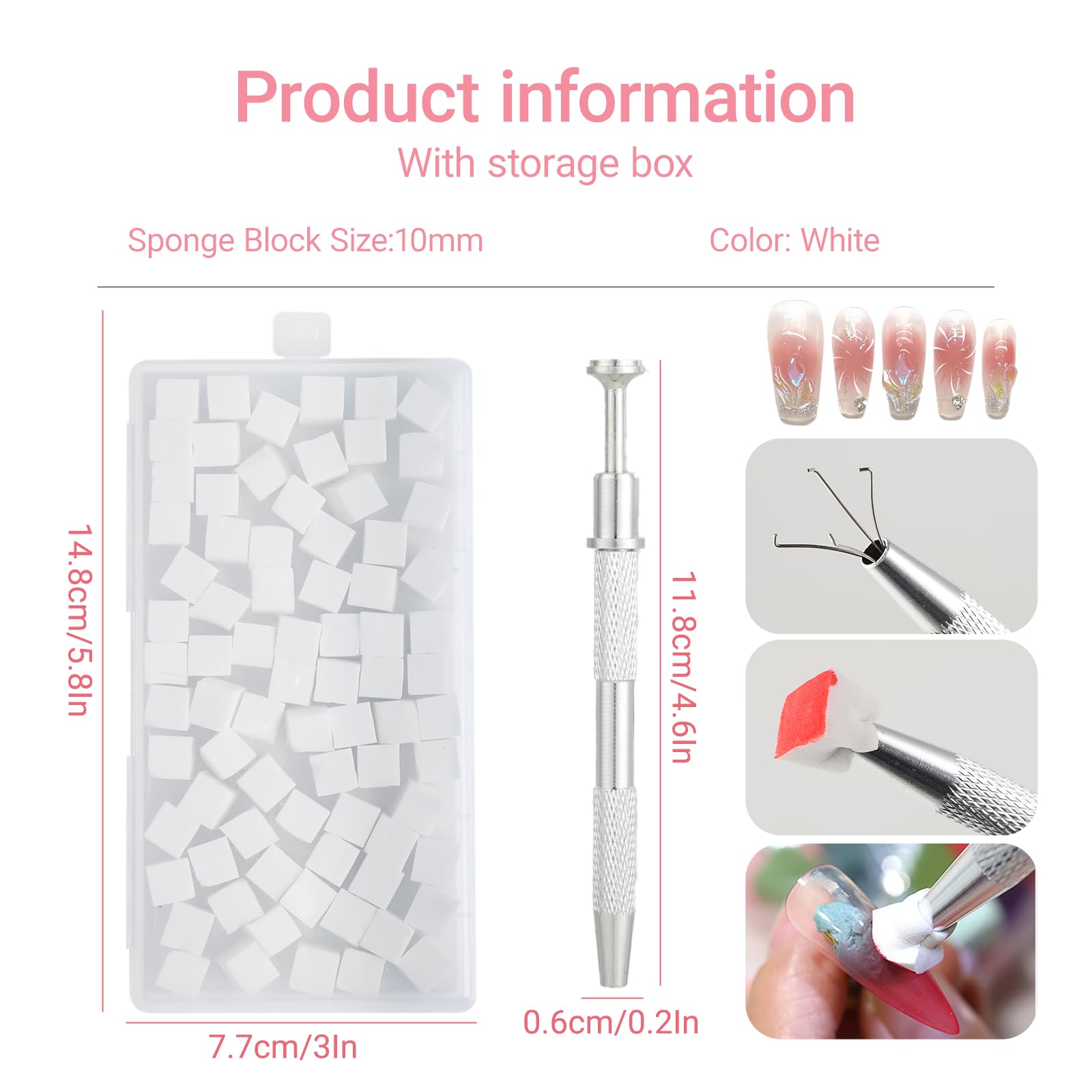Kit Nail Art 100 Éponges avec Pince Métal – Accessoires Onglerie pour Dégradé Ombre, Effet Babyboomer, Manucure Créative & Design Professionnel des Ongles