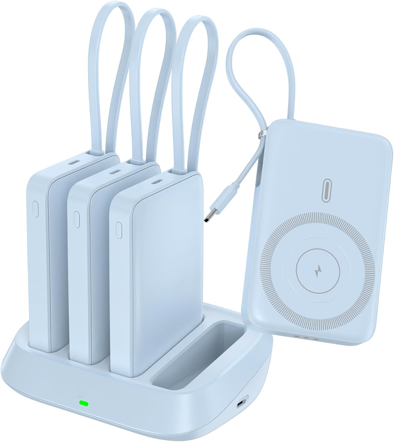 Power Bank Magnético 4×10000mAh,22.5W Batería Externa Carga Rápida | Magnéticas Bateria Portatil con Cables Integrados y Base de Carga para iPhone, Samsung, iPad y más
