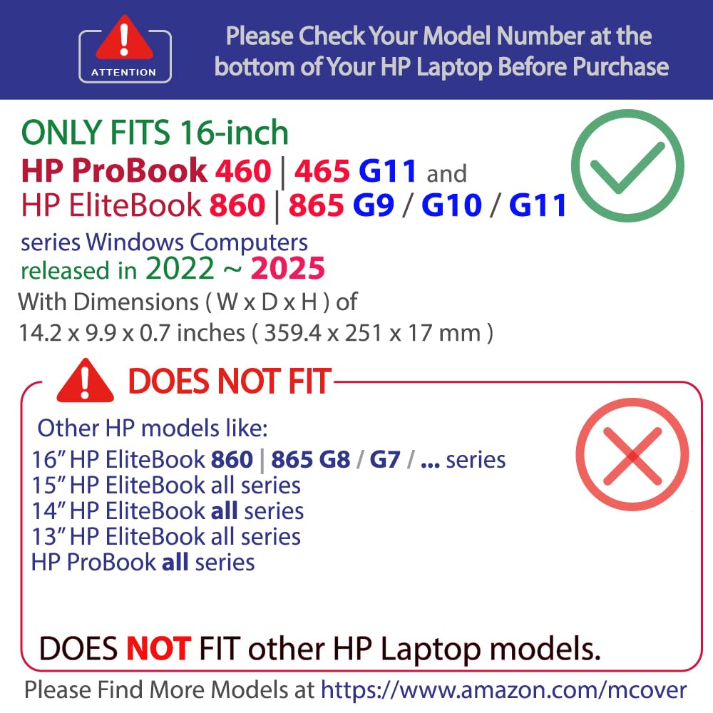 mCover Étui uniquement compatible avec HP ProBook 460 | 465 G11 et EliteBook 860 | 865 G9 G10 G11 Series Windows 2022 ~ 2025 16" (pas pour d'autres modèles HP) - Rouge