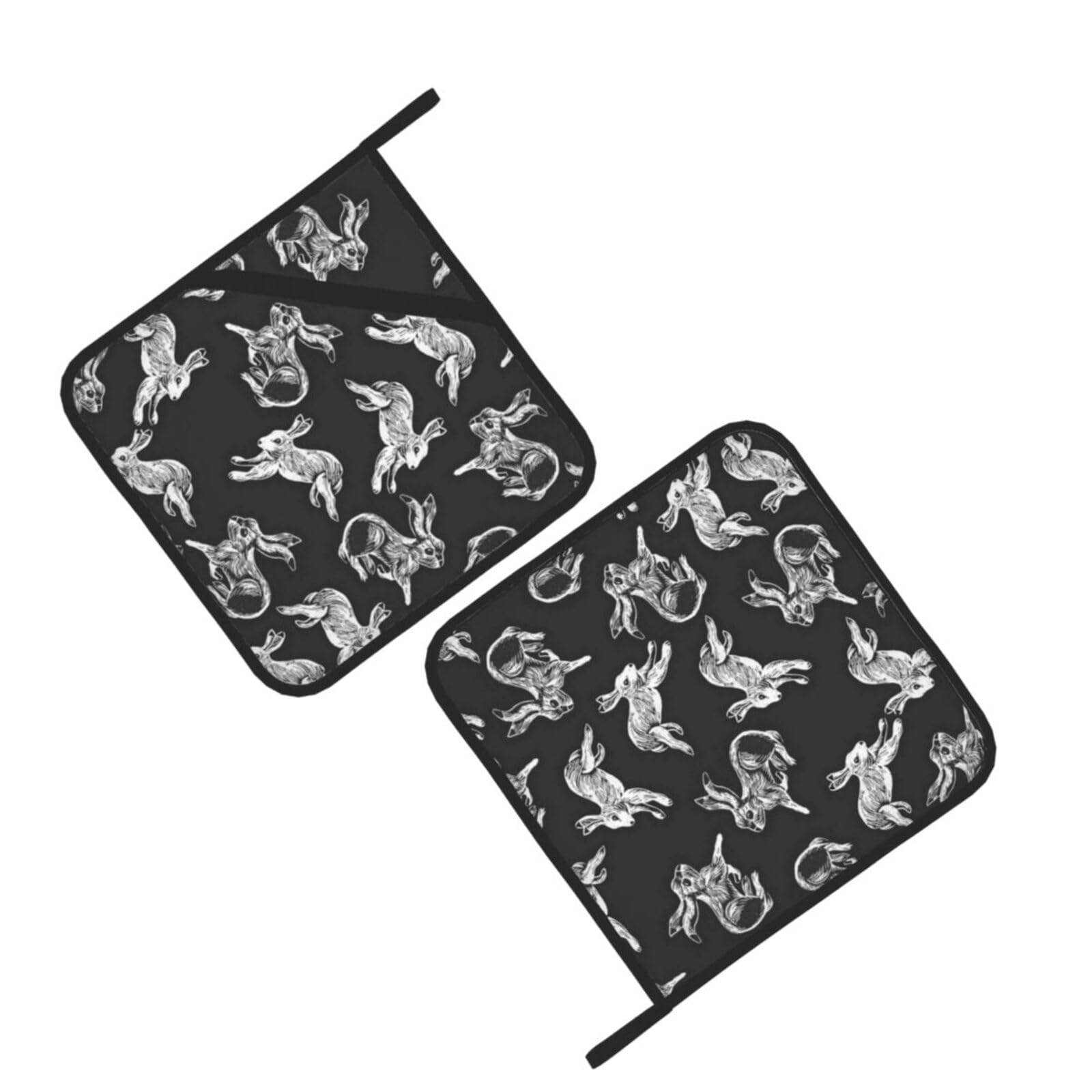 Bunny Rabbit Printed Oven Pot Holders Set of 2 Pcs Heat Resistant Kitchen Microwave Potholders for Cooking Baking Grilling