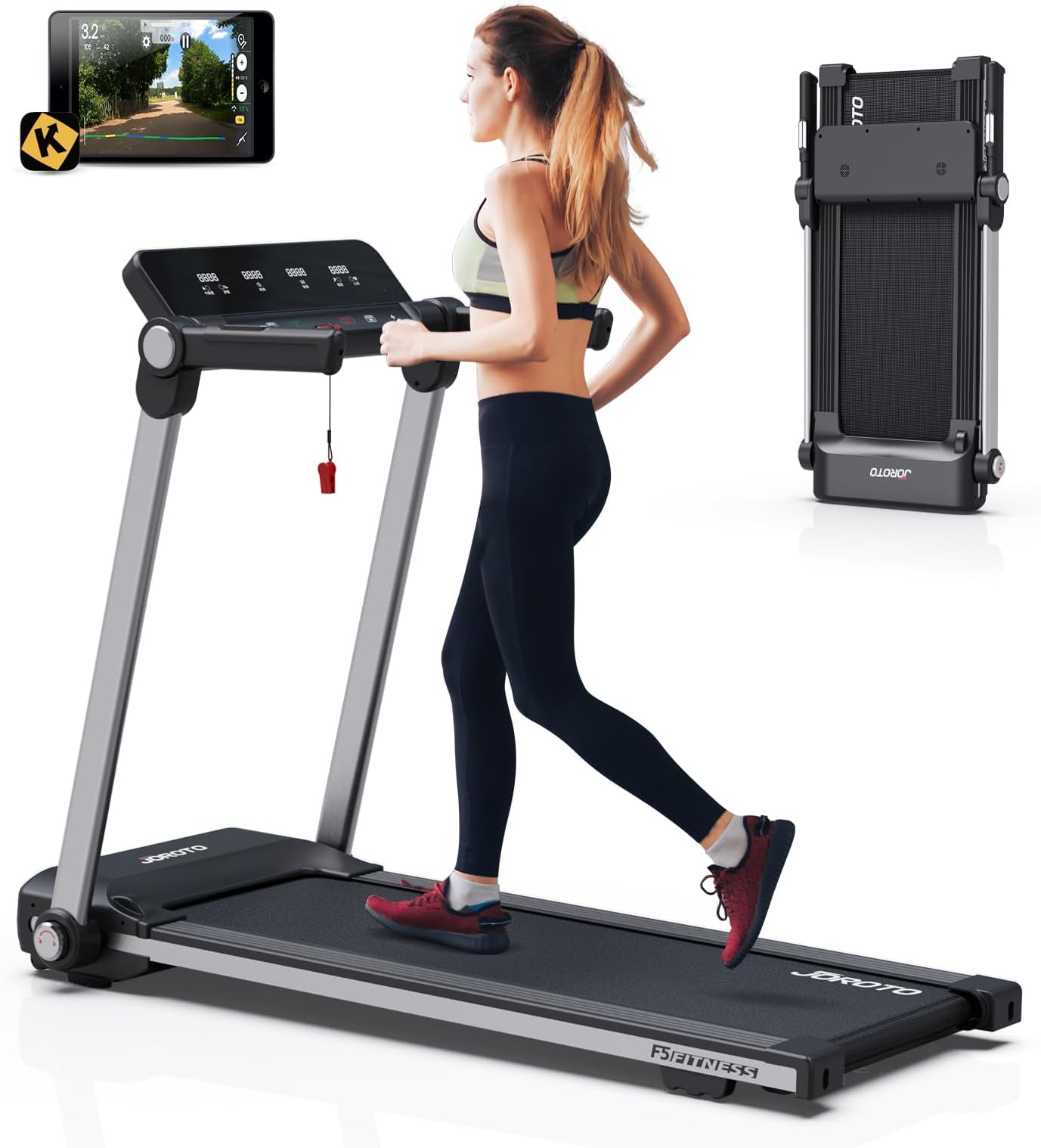 JOROTOFoldable Treadmill for Home, 2.5HP with Bluetooth & App Control, LED Display, 9 Preset Workouts, Running Machine for Home & Office, Max User 265 Lbs