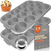 Vista 13 de Walfos - Molde de silicona para magdalenas - 12 tazas, molde de silicona regular para cupcakes, antiadherente, ideal para hacer pasteles de muffin