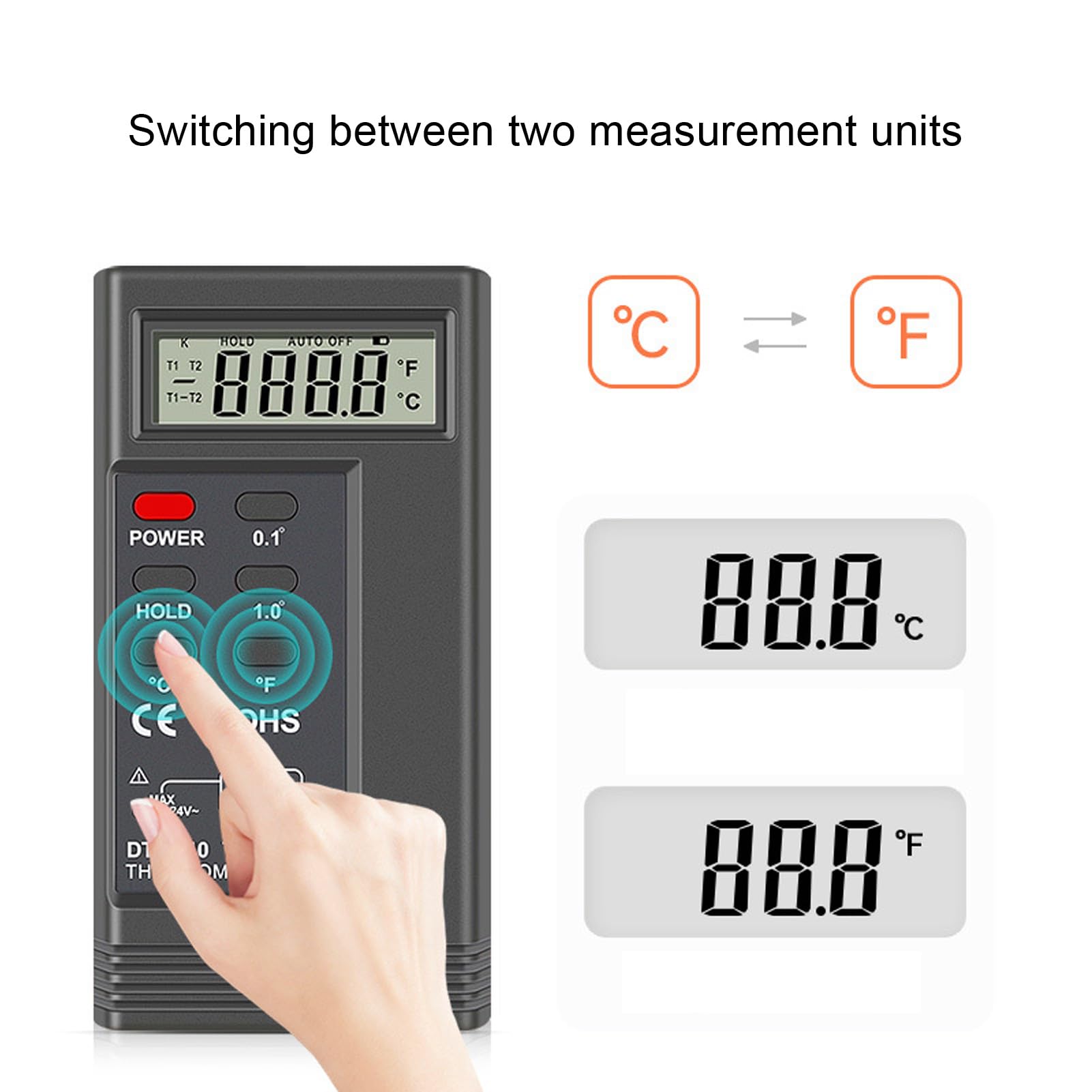 K Type Thermocouple Thermometer -200? to 1370?, Digital Single Channel Touch Thermometer, 1 Thermometer Pipe Clamp, 1 K Type Thermocouple Sensor Probes