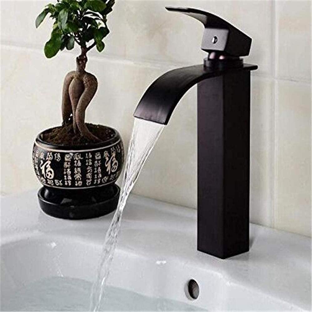 Grifo de Agua Cromo Cocina Fregadero Grifo Frotado Bronce Grifo Baño Negro Fregadero Grifo Cuadrado Cascada Lavabo Llafrase