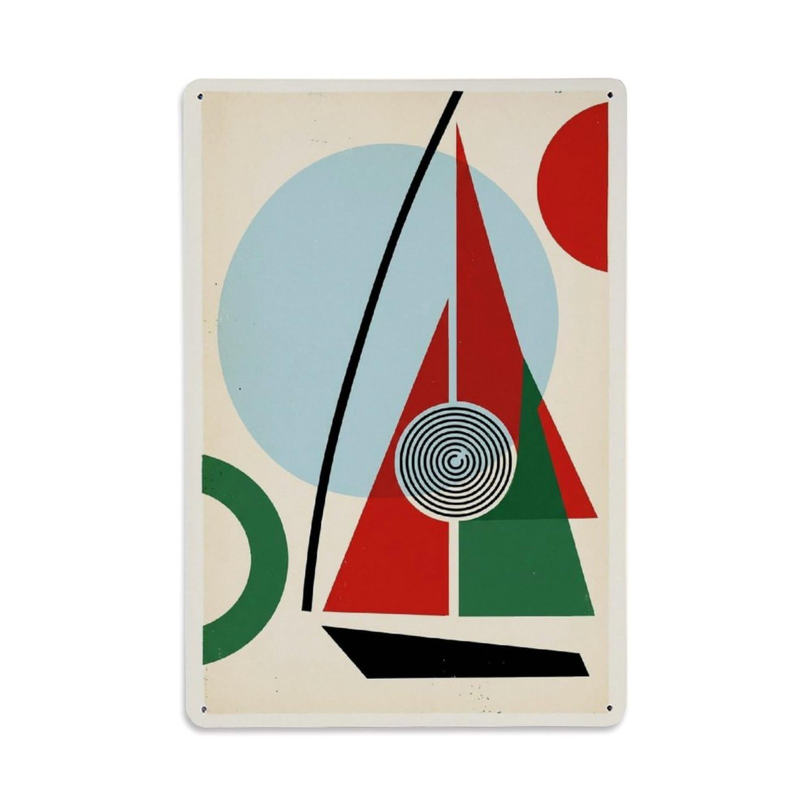 Vertical Shape Layout Harbor Sailboat Graphic Waves Metal Tin Sign Plaque Wall Decor for Cafe, Man Cave, Club Bar, Office, Home Garden Round Metal Poster 8x12Inch